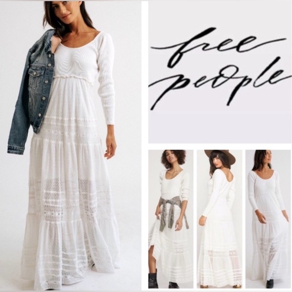 NWT Free People White Long Sleeve Maxi Dress - Picture 8 of 15